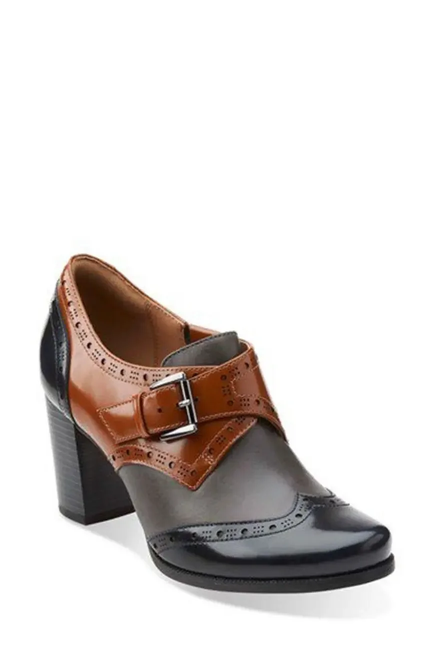 Clarks Artisan Women's Ciera Tide Platform oxford Pump Brown/ Black/ Sz 7 M new